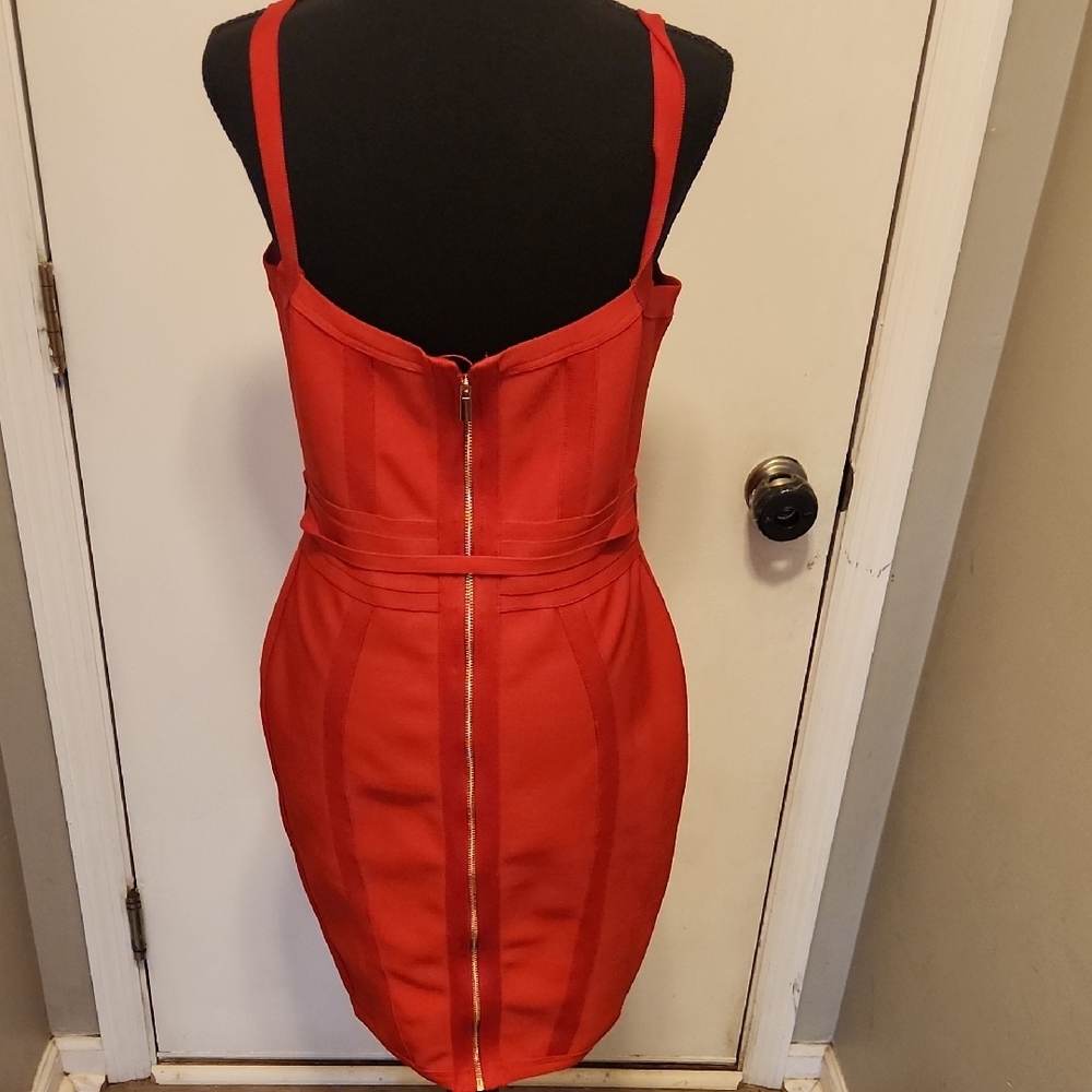 Source Unknown Striking Red Midi Dress - image 4